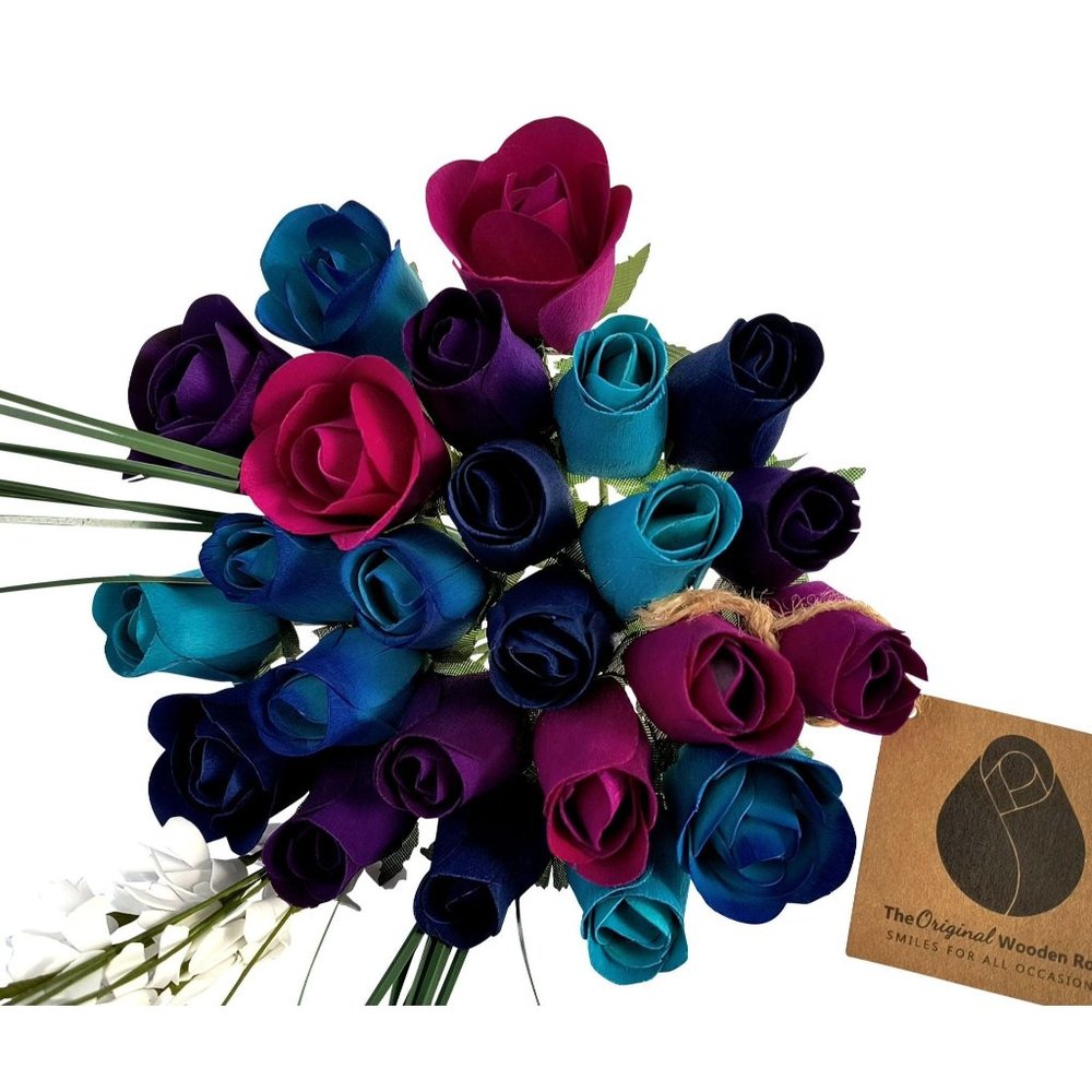 2 Dozen Deluxe Dark Waters Themed Flower Bouquet. The Original Wooden Rose.